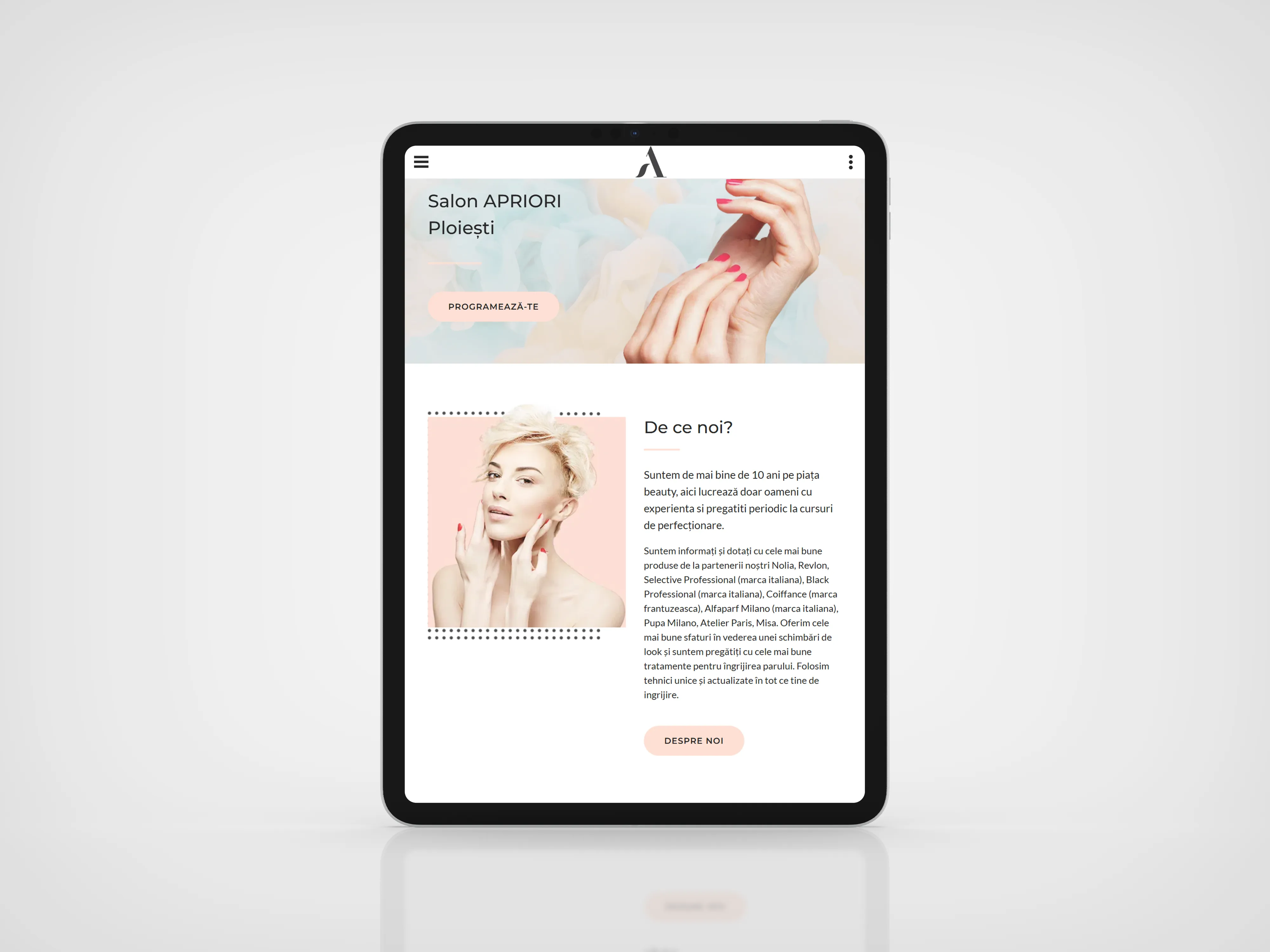 Screenshot website 3 pentru Apriori Salon